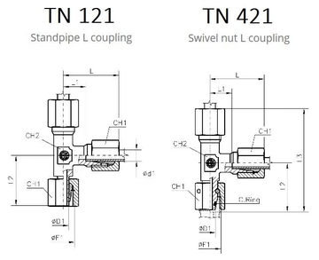 TN121, TN421 Тройник (гайка с боку)