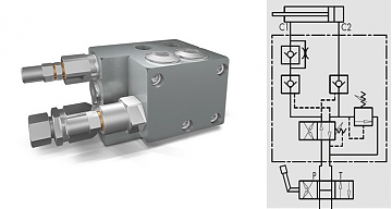 Клапан опрокидывания плуга двойного действия c предохранительным клапаном VRAP 60/80 DE+VMP