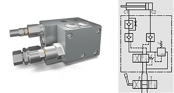 Клапан опрокидывания плуга двойного действия c предохранительным клапаном VRAP 110/130 DE+VMP